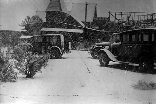 Snow during museum construction, early 1930s